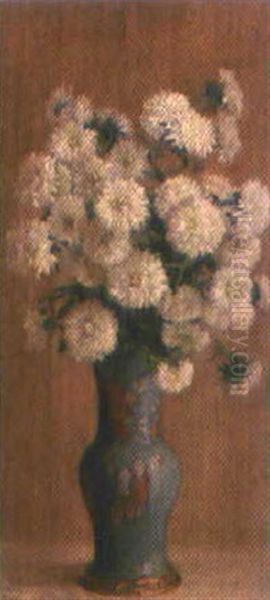 Bouquet De Chrysanthemes Au Vase Japonisant Oil Painting by Pierre Felix Fix-Masseau