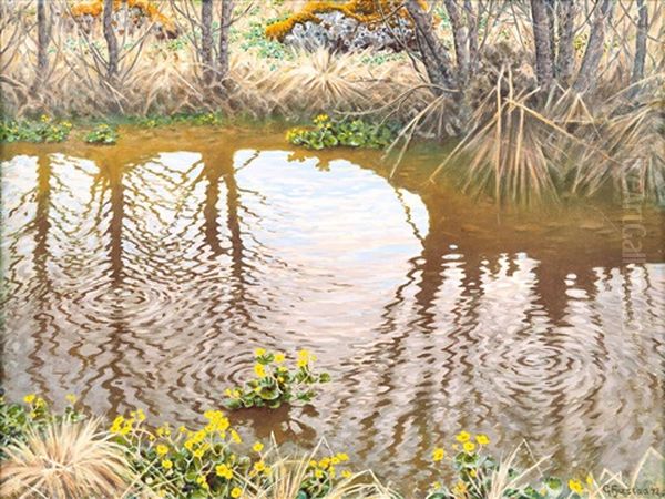 Varlandskap Med Kabbelekor Oil Painting by Gustaf Fjaestad