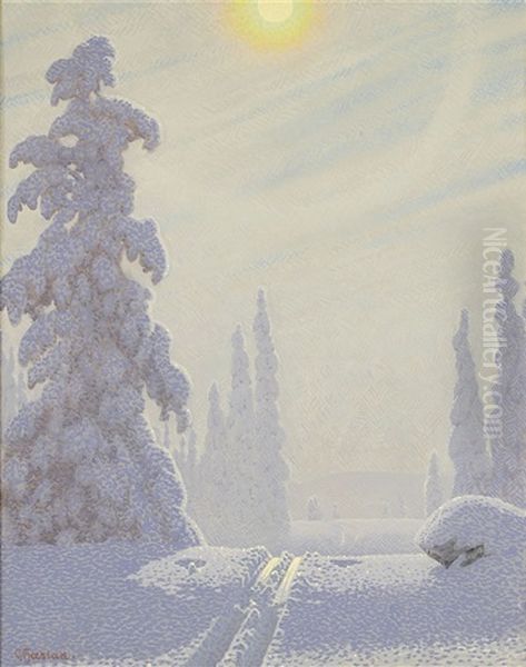 Gnistrande Vinterlandskap Oil Painting by Gustaf Fjaestad