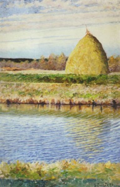 Hostack Oil Painting by Gustaf Fjaestad