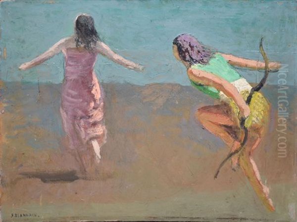 Archer Poursuivant Une Femme Oil Painting by Jules Leon Flandrin