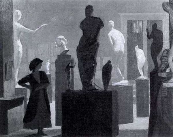 Femme Au Exposition De Sculptures De Nadelman Oil Painting by Jules Leon Flandrin