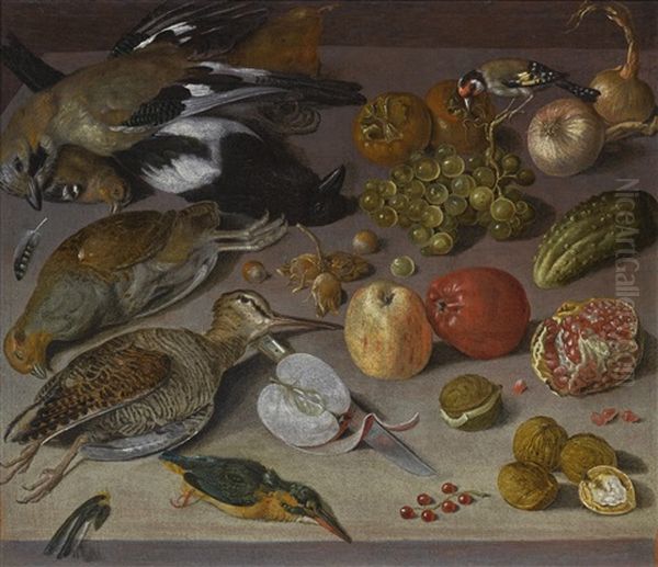 Still Life With Birds, Fruit And Nuts Oil Painting by Georg Flegel