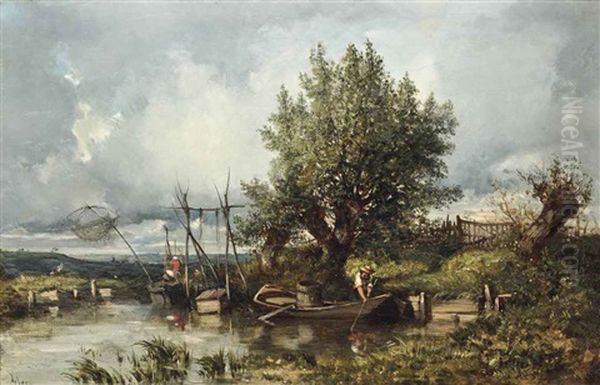 Angling On The River Oil Painting by Camille Flers