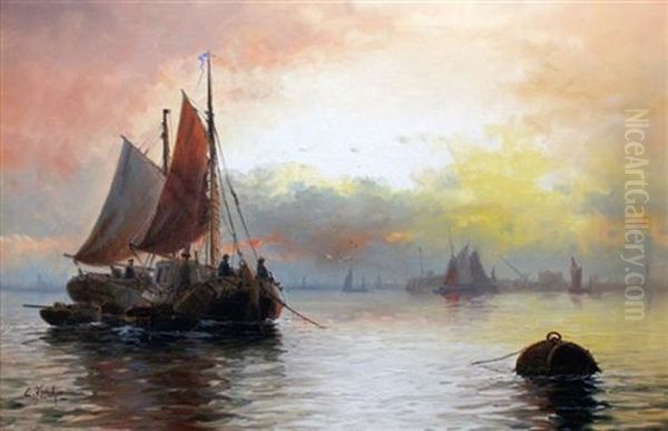Shipping At The Mouth Of The Thames Oil Painting by Edward Henry Eugene Fletcher