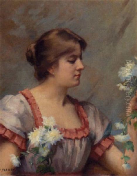 Arranging The Chrysanthemums Oil Painting by Fanny Laurent Fleury