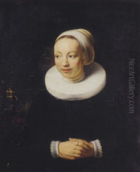 Portrait Of A Lady In A White Hat And Ruff Oil Painting by Govaert Flinck Cleve