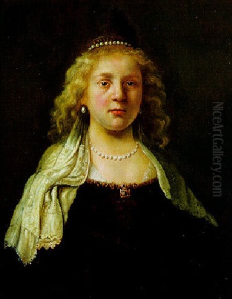 Bildnis Einer Jungen Frau Mit Perlenschmuck Oil Painting by Govaert Flinck
