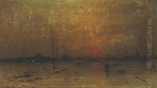 Winter: Peasants Returning Home At Sunset Oil Painting by Heinz Flockenhaus
