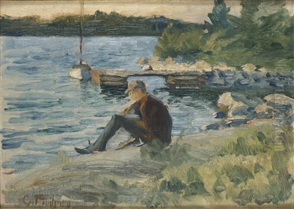 Pojke Vid Vatten Oil Painting by Karl Samuel Flodman
