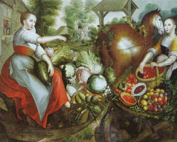 Marktszene Mit Einer Obst- Und Einer Gemuseverkauferin Oil Painting by Frans Floris
