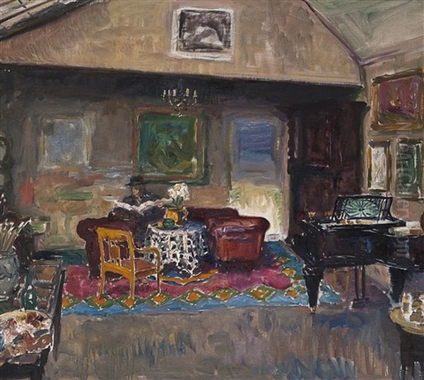 Sittende Mann I Atelierinterior Oil Painting by Bernhard Folkestad