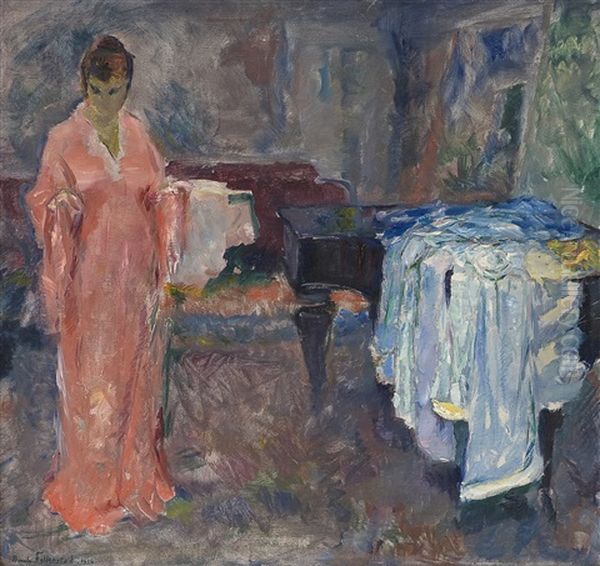Kvinne I Interior Oil Painting by Bernhard D. Folkestad
