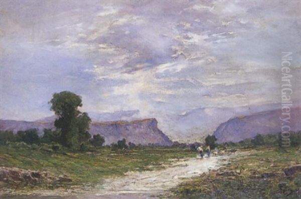 Paessagio Con Contadine Al Pascolo Oil Painting by Carlo Follini