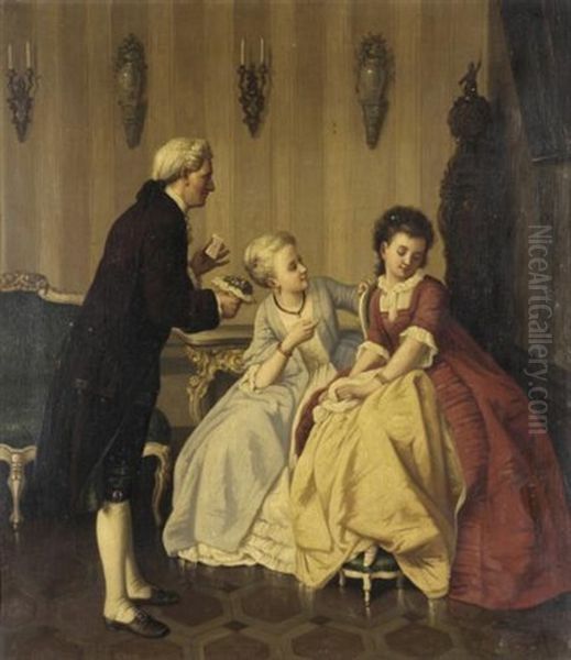 Romancing The Coy Lady Oil Painting by Pierre Francois Leonard Fontaine