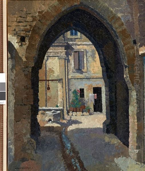 La Cour Des Penitents, Villeneuve-les-avignon Oil Painting by Rene Fontayne