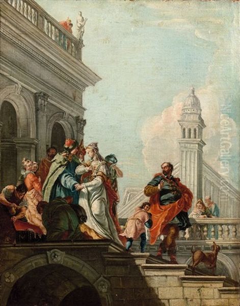 Alexandre Le Grand Et Roxanne Oil Painting by Francesco Salvator Fontebasso