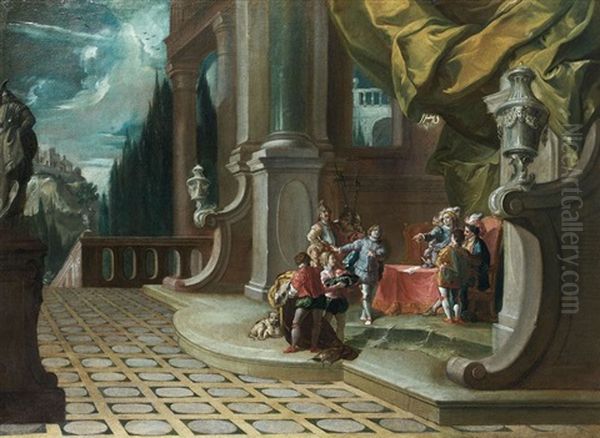 Passation De Pouvoir Dans Un Palais Avec Le Nom De Jesus En Haut A Droite Oil Painting by Francesco Salvator Fontebasso
