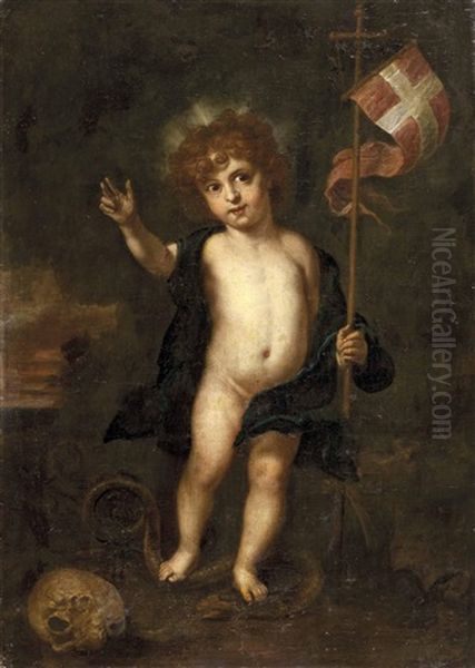 Segnendes Christus-kind Mit Auferstehungsfahne Als Triumphator Uber Den Tod Oil Painting by Anastasio Fontebuoni