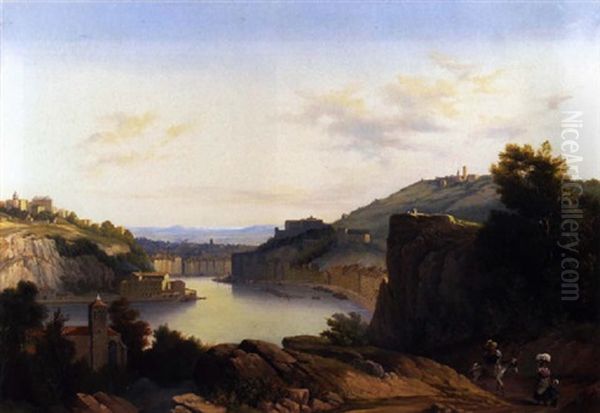Quai De Saone Vers Vaise Oil Painting by Horace-Antoine Fonville