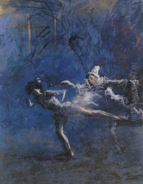 Pajazzo Och Dansos Oil Painting by Jean-Louis Forain