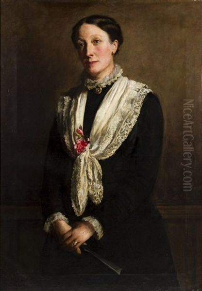Portrait Of A Lady Wearing A Lace Shawl Oil Painting by Stanhope Alexander Forbes