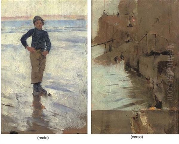 Boy On A Beach (+ The Slip, Sketch; Verso) Oil Painting by Stanhope Forbes