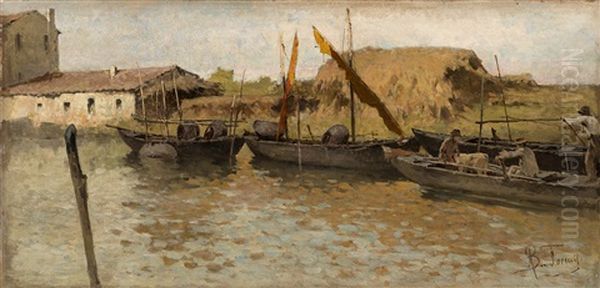 Barche Sul Canale Oil Painting by Achille Formis