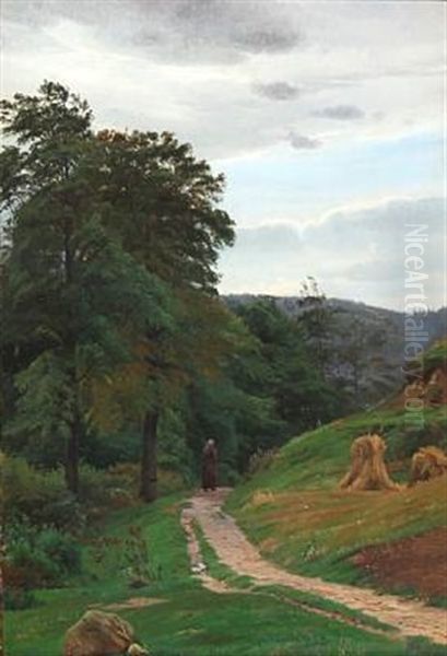 Landscape With A Forest Road Oil Painting by Harald Frederick Foss