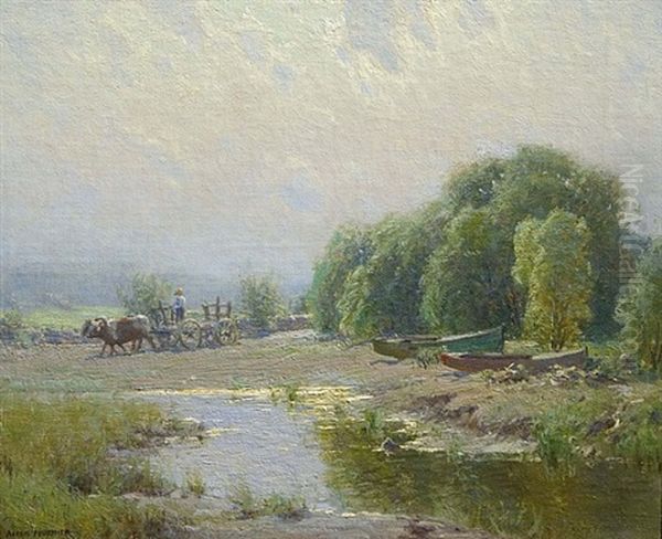 Chasseur Et Son Chien Dons La Foret Oil Painting by Alexis Jean Fournier