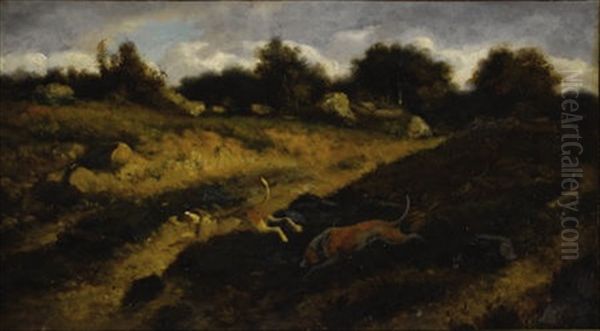 Hunting Dogs Oil Painting by Alexis Jean Fournier