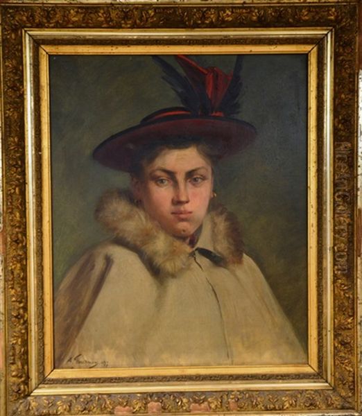 Portrait De Femme Au Chapeau Oil Painting by Albert Fournon