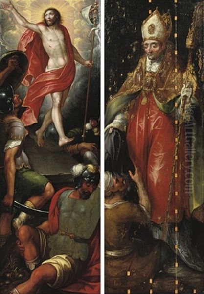 The Resurrection Of Christ (+ Saint Martin, Verso) Oil Painting by Ambrosius Francken