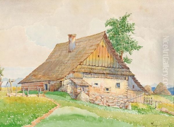 Zagroda Oil Painting by Aleksander Augustynowicz