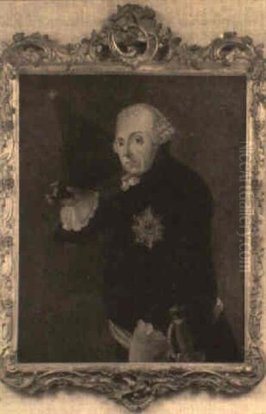 Friedrich Ii. Von Preusen Seinen Hut Luftend Oil Painting by Johann Heinrich Christian Franke