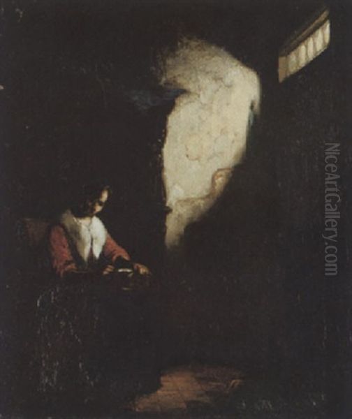 Die Spitzenklopplerin Oil Painting by Desire Oscar Leopold van Frankenburg