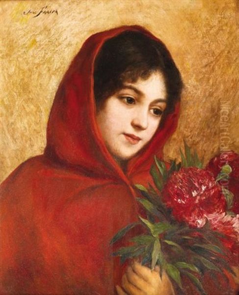 Jeune Fille Au Bouquet Oil Painting by Jose Frappa