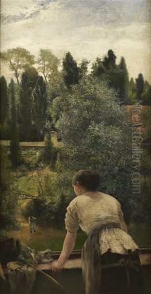 Jeune Femme A La Fenetre Oil Painting by Leon Frederic