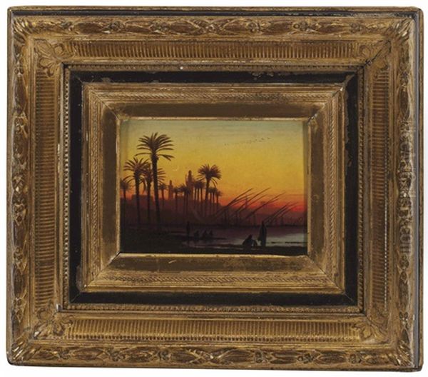 Sunset Over The Nile Oil Painting by Charles Theodore (Frere Bey) Frere