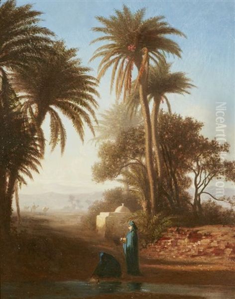 Femmes Pres D'un Mausolee Oil Painting by Charles Theodore Frere