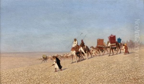 Caravane En Marche Dans Le Desert De Syrie Oil Painting by Charles Theodore Frere