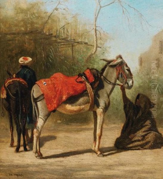 Etudes D'anes Au Caire (study) Oil Painting by Charles Theodore (Frere Bey) Frere