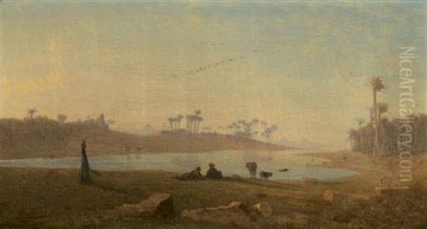 Sur Les Bords Du Nil, Memphis Oil Painting by Charles Theodore (Frere Bey) Frere