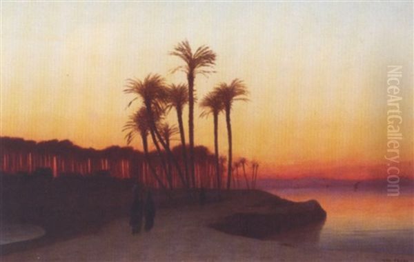 Evening On The Nile Oil Painting by Charles Theodore (Frere Bey) Frere