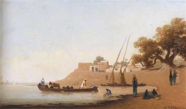 Embarkation On The Nile Oil Painting by Charles Theodore (Frere Bey) Frere