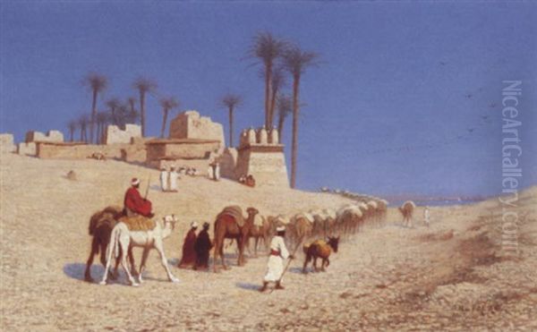 Arrivee De La Caravane, Pres Du Nil Oil Painting by Charles Theodore (Frere Bey) Frere