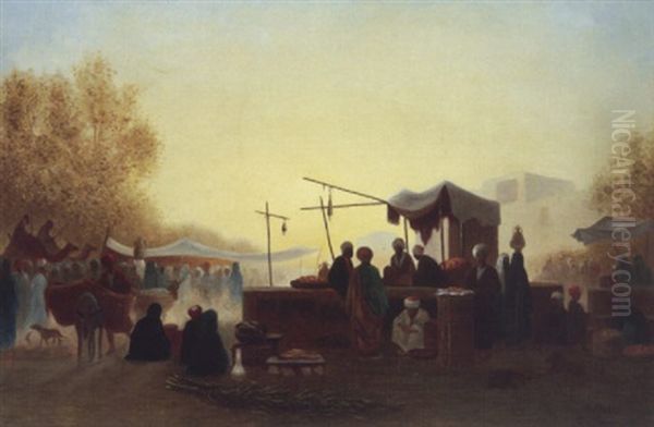 Le Marche Pres Des Remparts, Effets Du Matin Oil Painting by Charles Theodore (Frere Bey) Frere