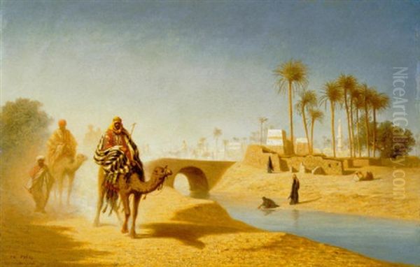 Caravane A Minieh (haute Egypte) Oil Painting by Charles Theodore (Frere Bey) Frere