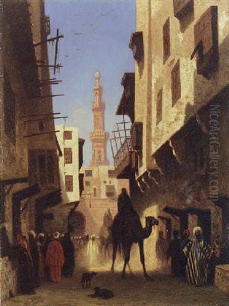 A Street In Khan El Khalily, Cairo Oil Painting by Charles Theodore (Frere Bey) Frere