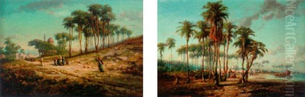 Figures Entering A North African Town Oil Painting by Charles Theodore Frere